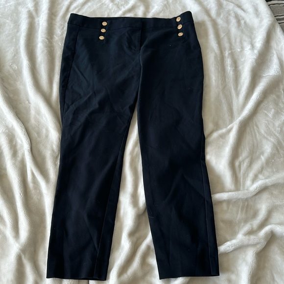LOFT BLACK WITH GOLD BUTTON DETAIL MARISSA ANKLE LENGTH WORK PANTS SZ 14 - Picture 1 of 3